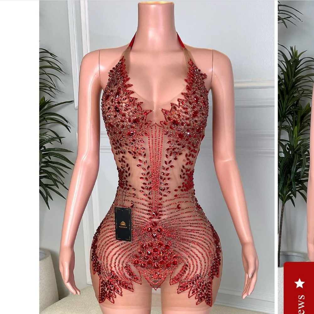 Elegant Red Embellished Mini Dress